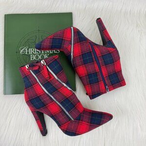 Women's Qupid Wink Plaid Zipper Accent Ankle Booties Size 9 Red